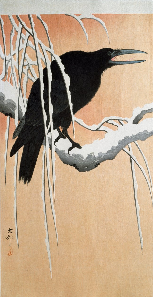 Karlı bir dalda bir kuzgun Xylography ve Japon baskısı Ohara Koson (1877-1945) 1910 Özel koleksiyon DR by Ohara Koson