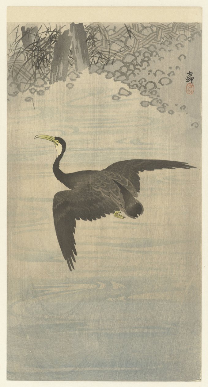uçuşta karabatak by Ohara Koson