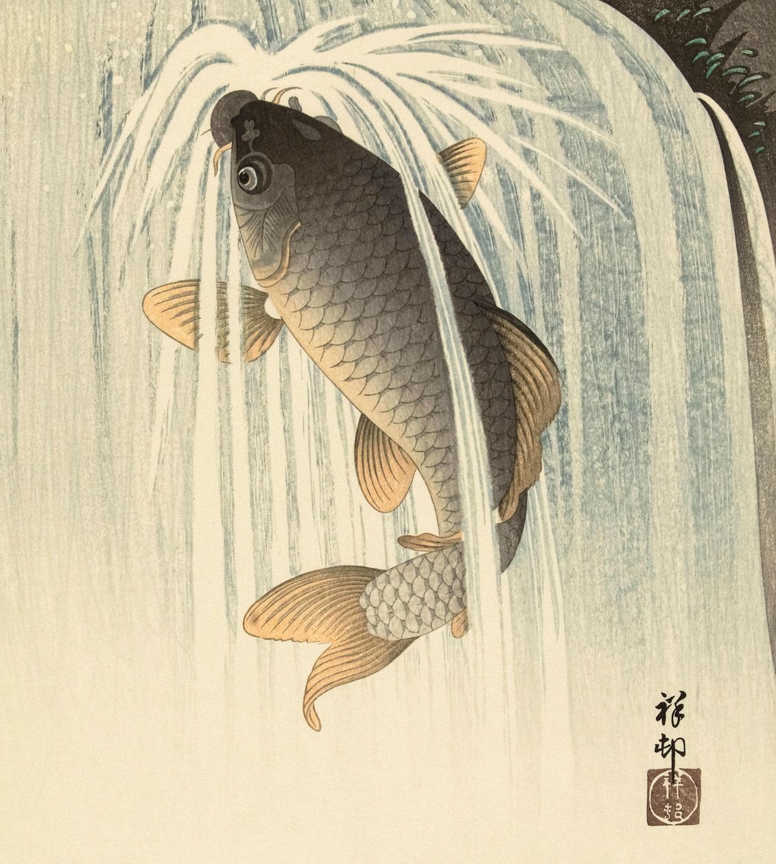 Şelalenin Altında Sazan, Japon sanatçı Ohara Koson tarafından by Ohara Koson