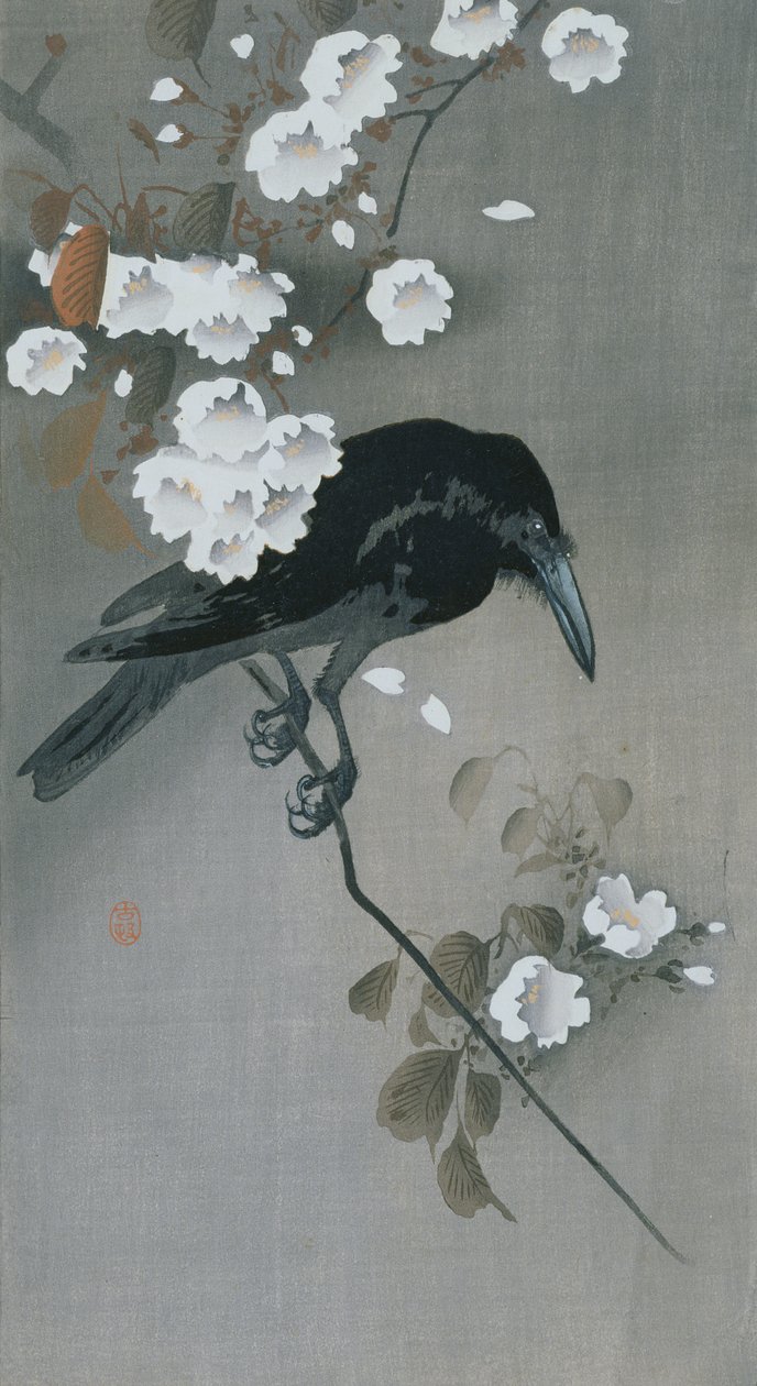 Kiraz Çiçeği dalında karga by Ohara Koson