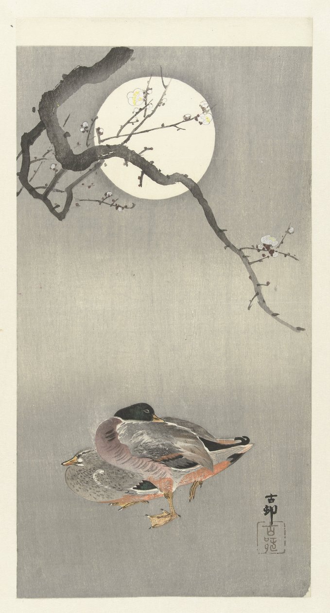 Dolunayda ördekler by Ohara Koson