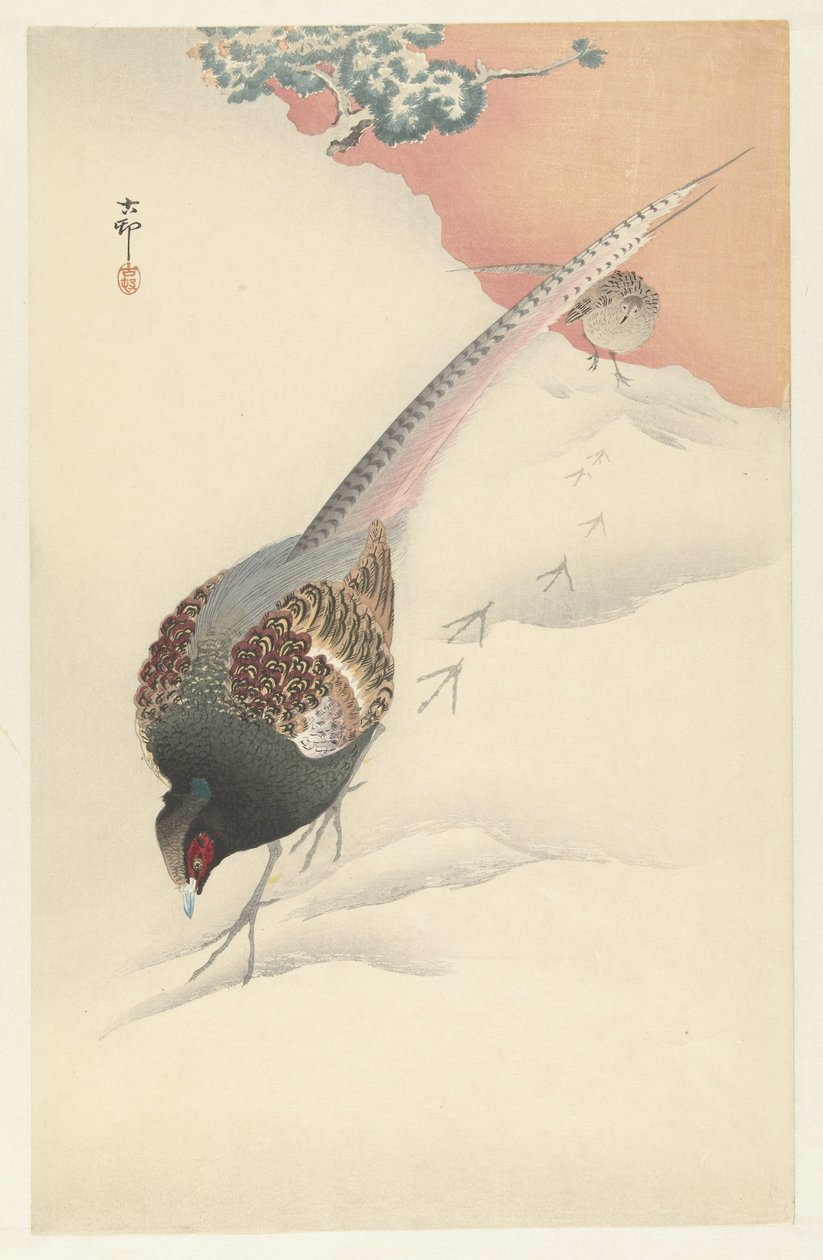 Karda sülün çift by Ohara Koson