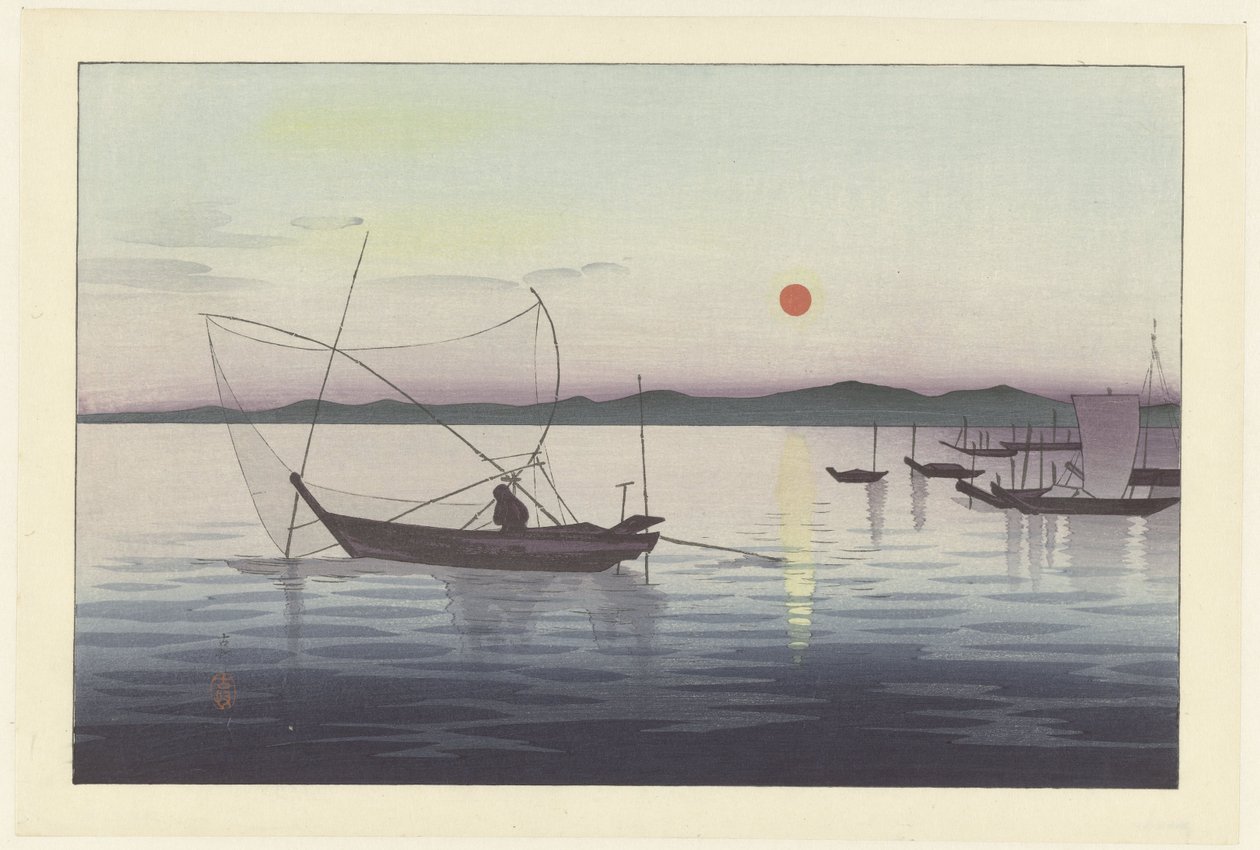 Gün batımında balıkçı tekneleri by Ohara Koson