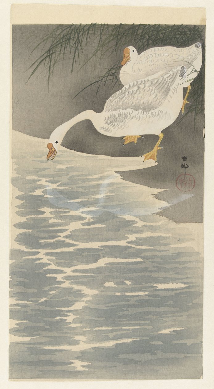 kıyıdaki kazlar by Ohara Koson