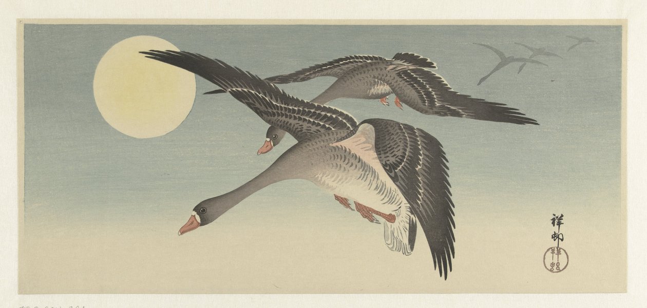 Dolunayda kazlar by Ohara Koson