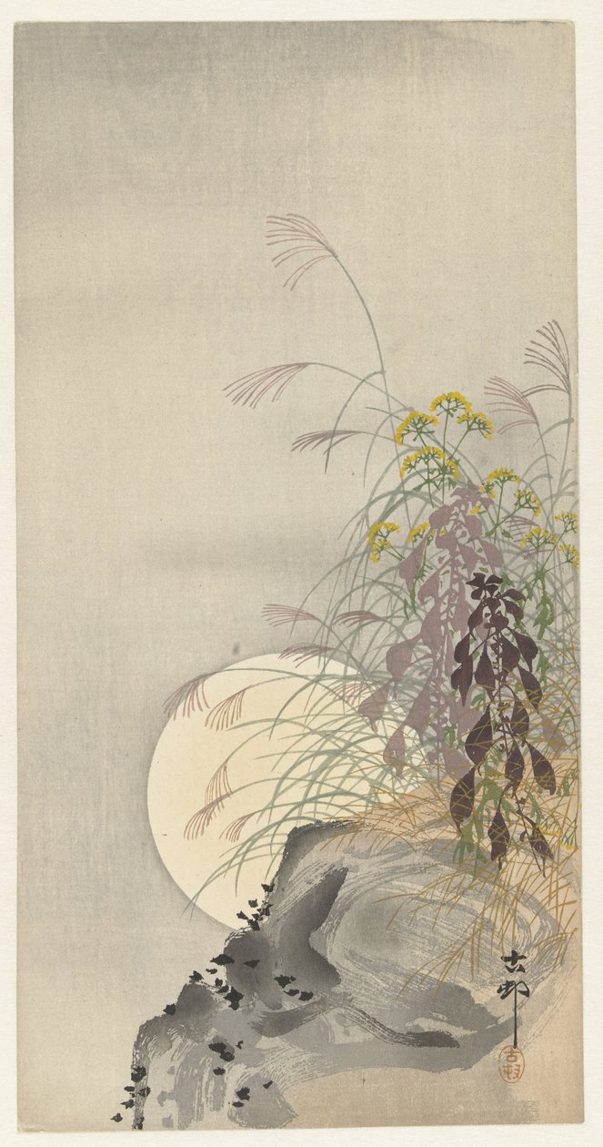 Dolunayda çimenler by Ohara Koson