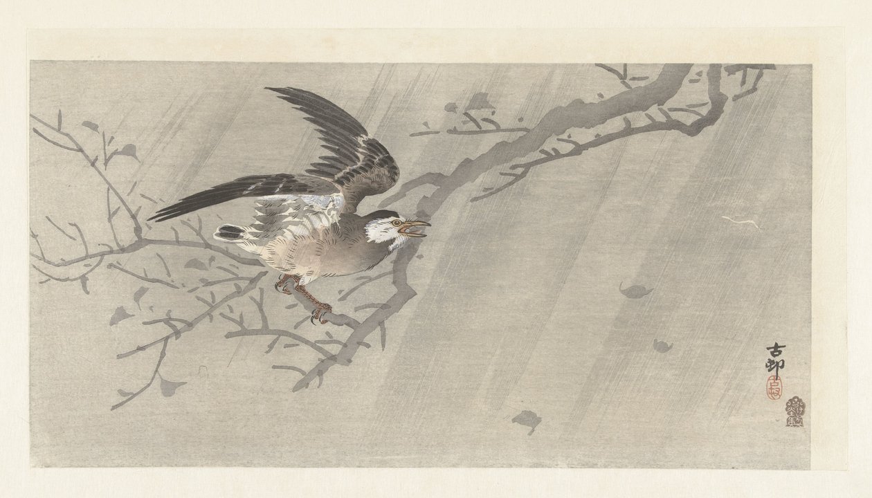 Fırtınada gri sığırcık by Ohara Koson