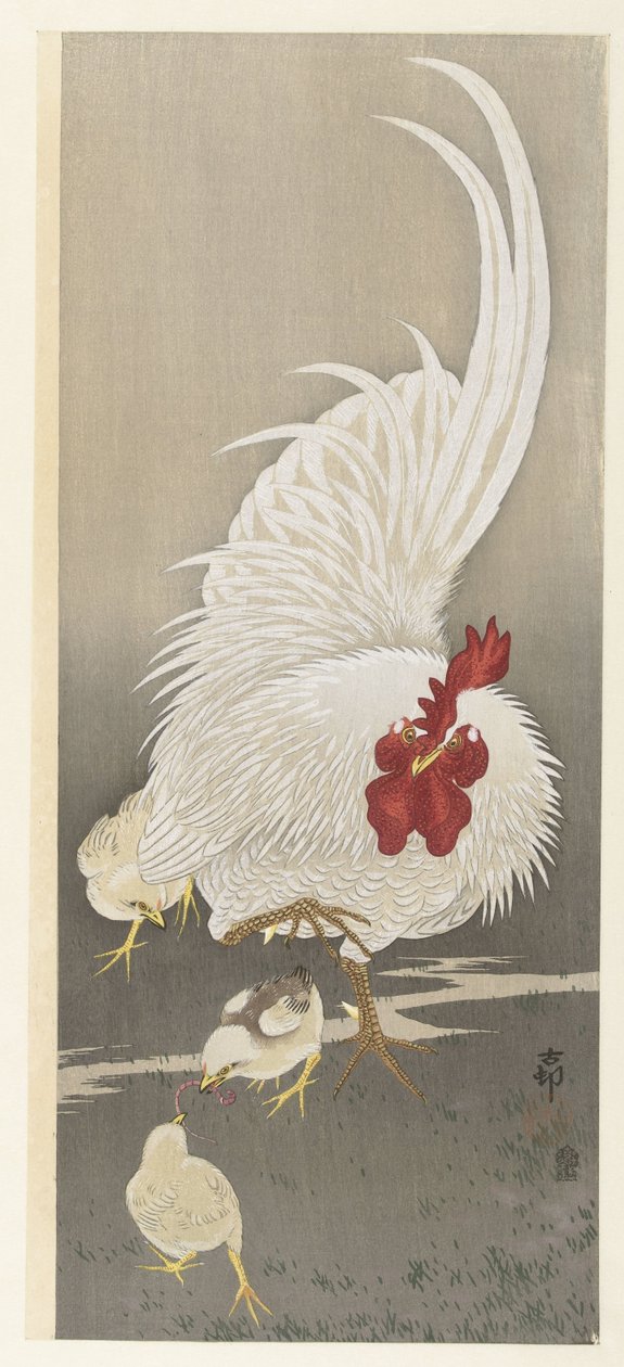 Horoz ve üç civciv by Ohara Koson