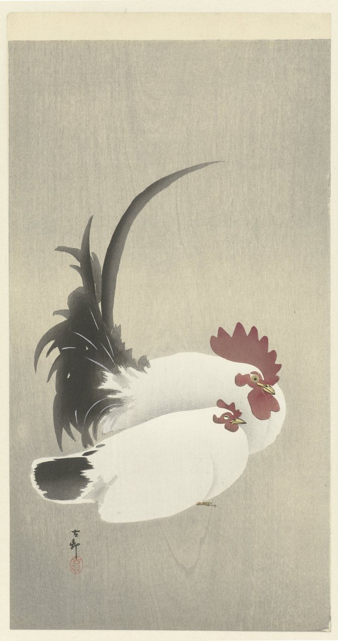 horoz ve tavuk by Ohara Koson
