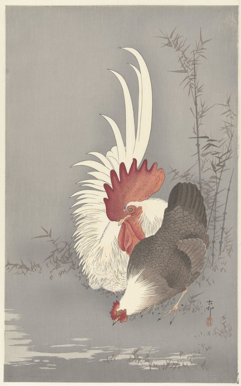 horoz ve tavuk by Ohara Koson