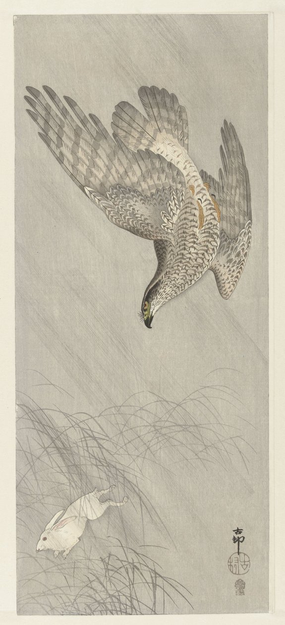 çakır kuşu avı tavşanı by Ohara Koson