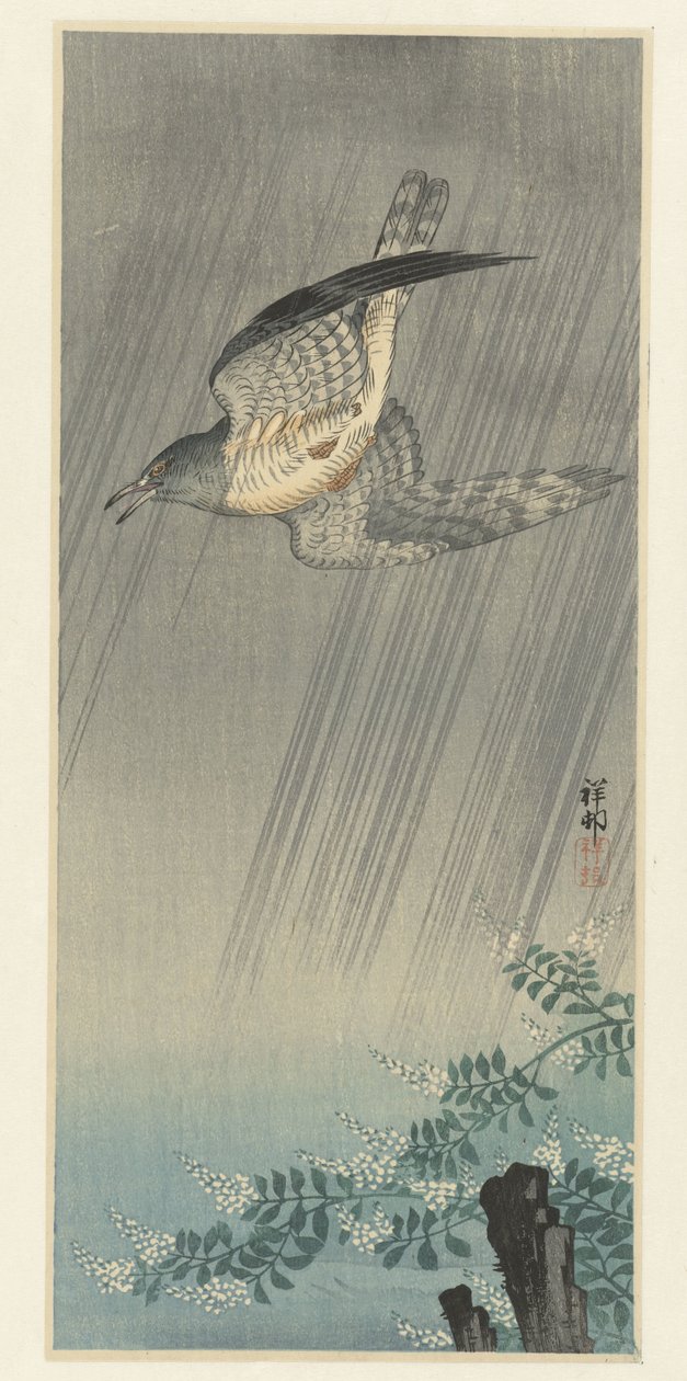 Guguk kuşu fırtınada by Ohara Koson