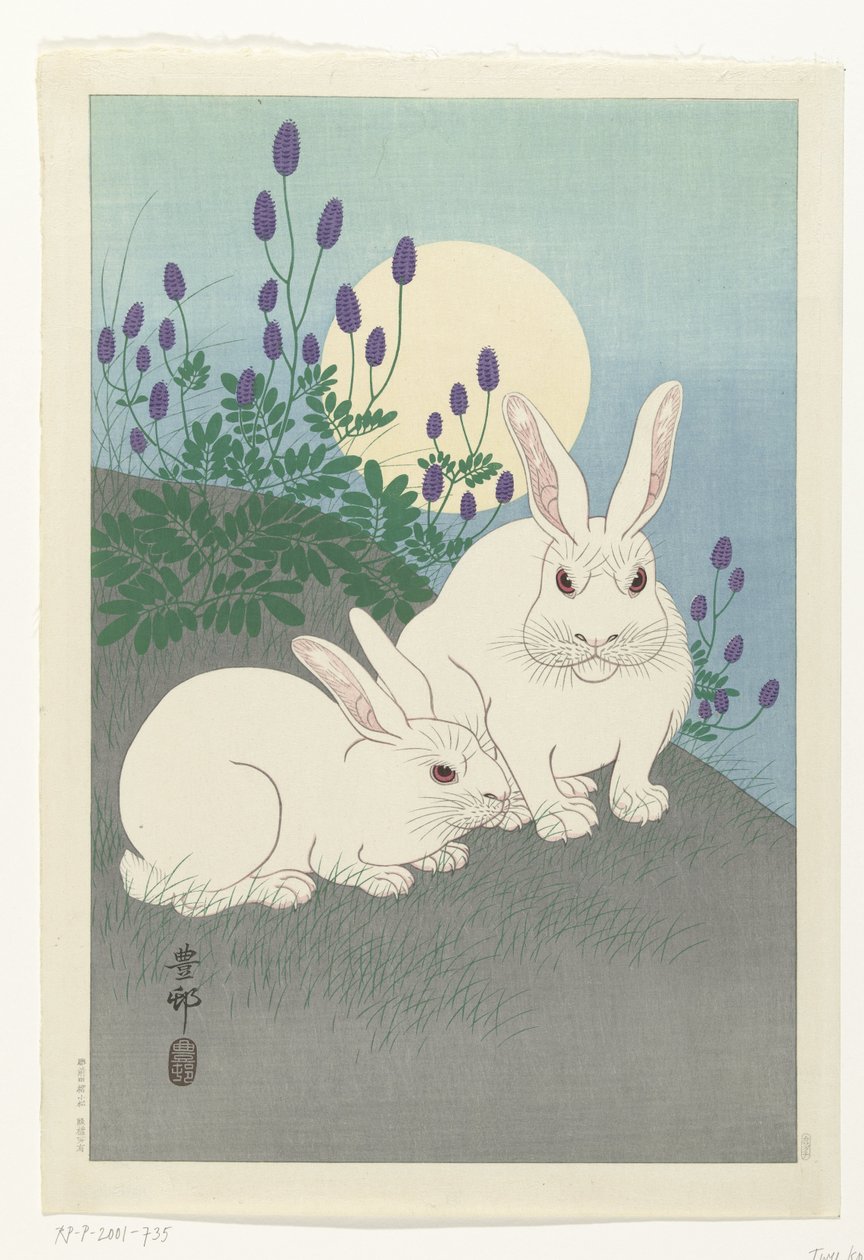 Dolunayda tavşanlar by Ohara Koson