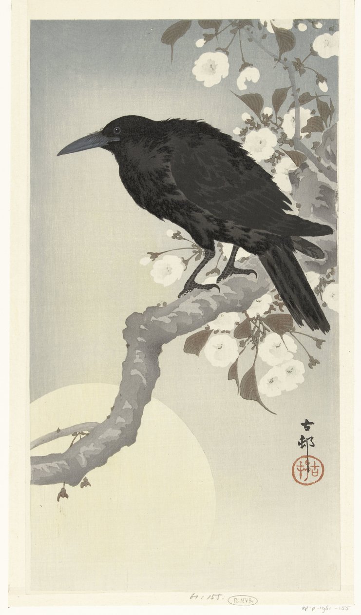 Dolunayda karga by Ohara Koson