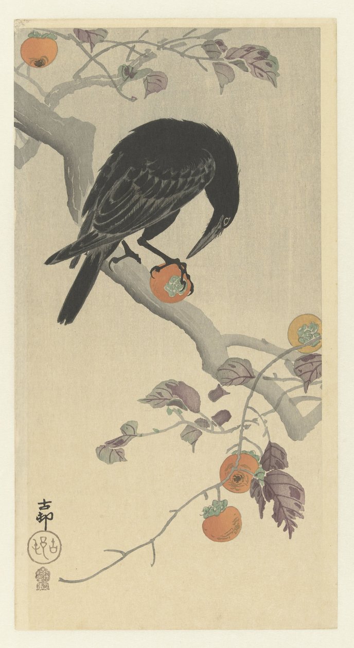 Trabzon hurması ile karga by Ohara Koson