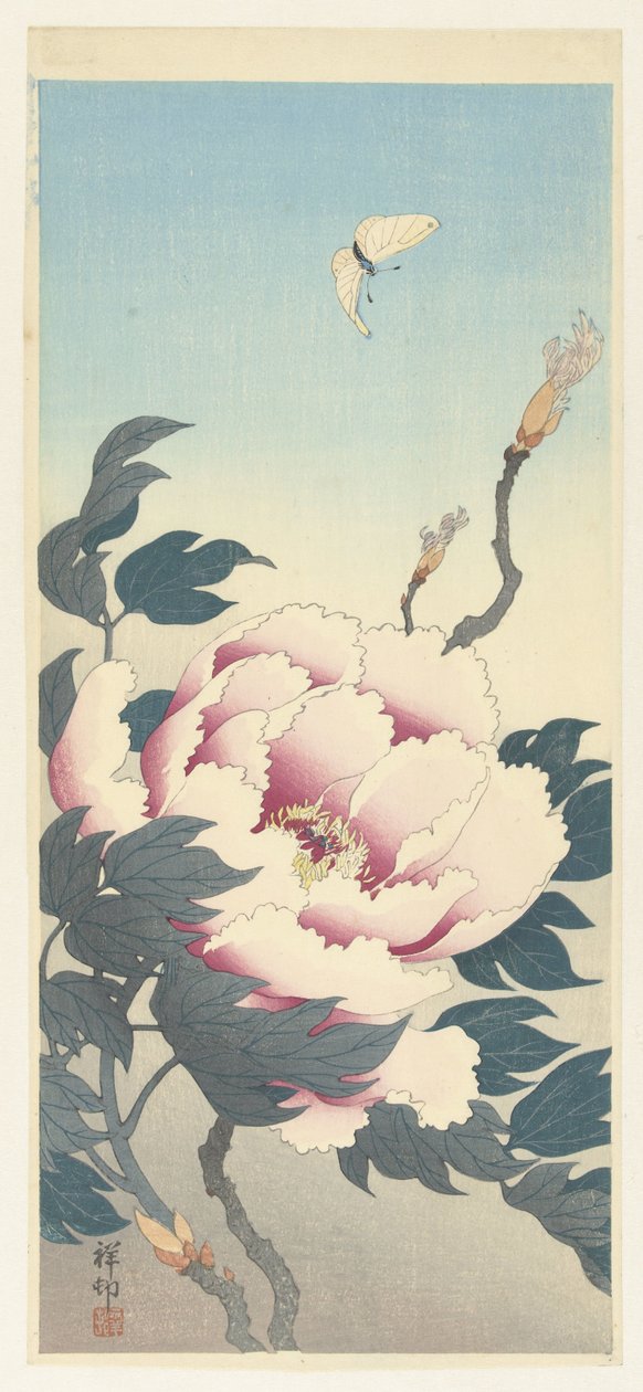Kelebek ile şakayık by Ohara Koson