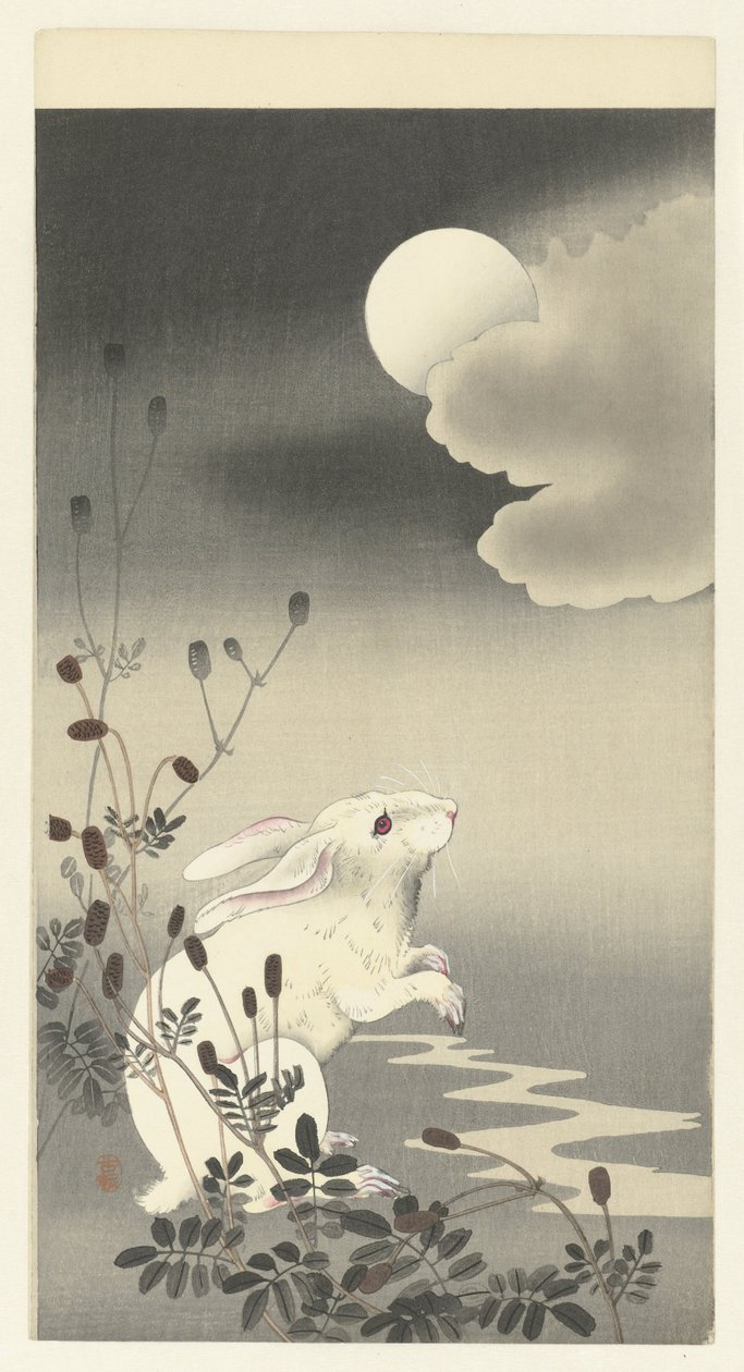 dolunay altında tavşan by Ohara Koson