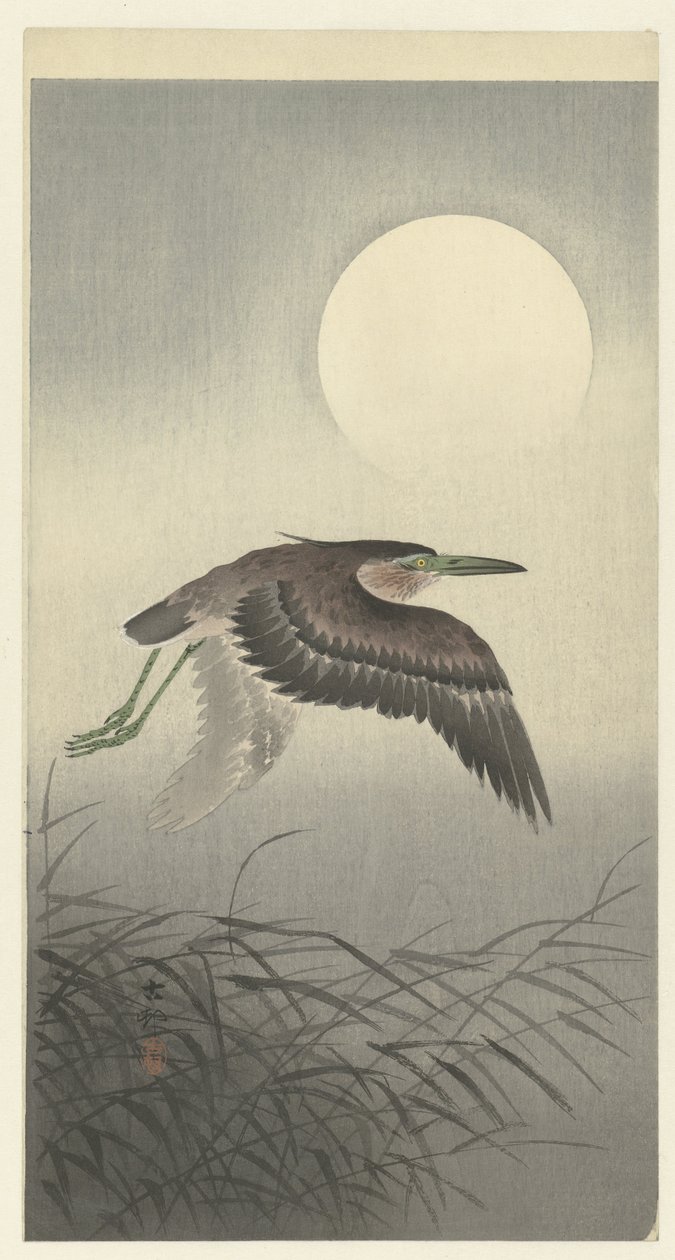 Dolunayda balıkçıl by Ohara Koson