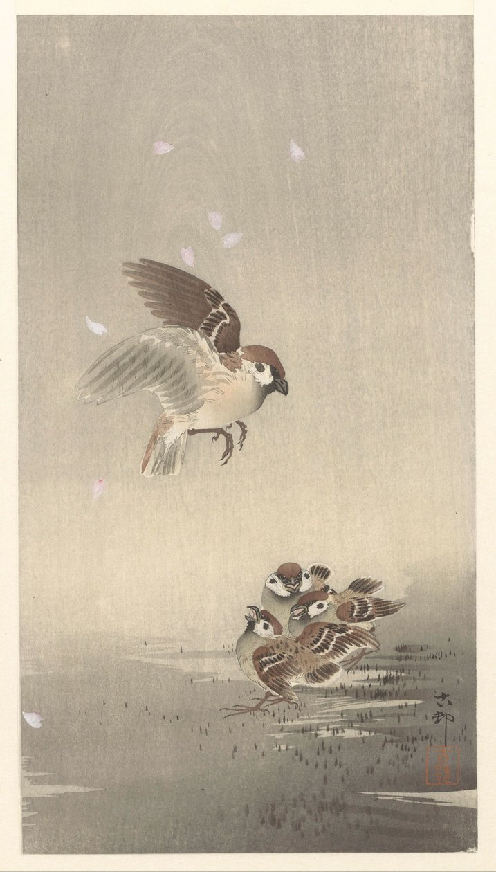 çocukla yüzük serçe by Ohara Koson