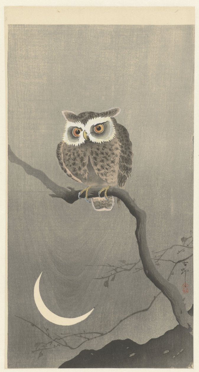 Hilal ay ile bir dalda ishak kuşu by Ohara Koson
