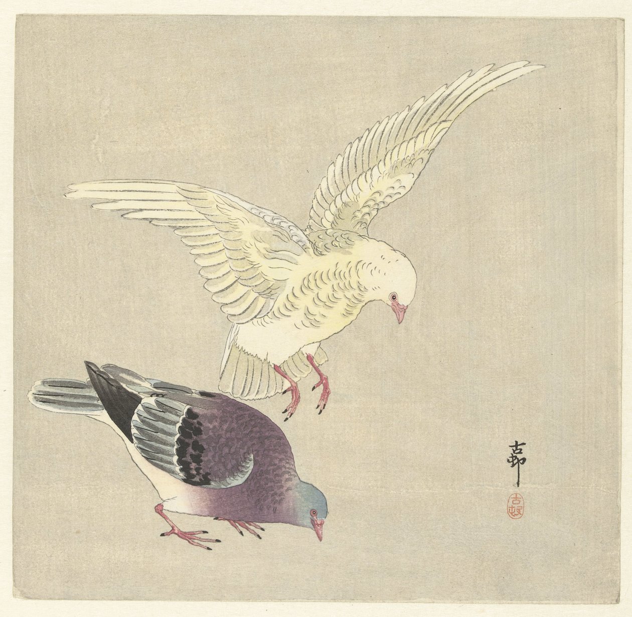 iki güvercin by Ohara Koson