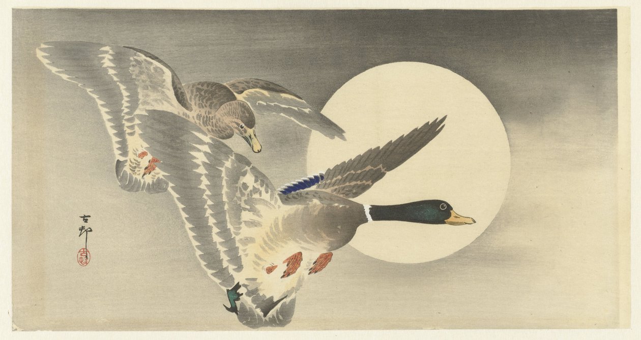 Dolunayda iki ördek by Ohara Koson
