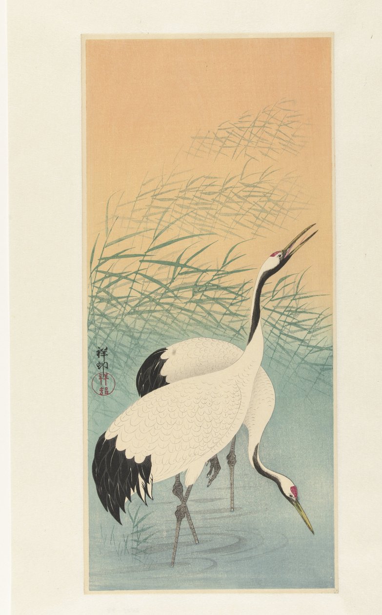 iki vinç by Ohara Koson