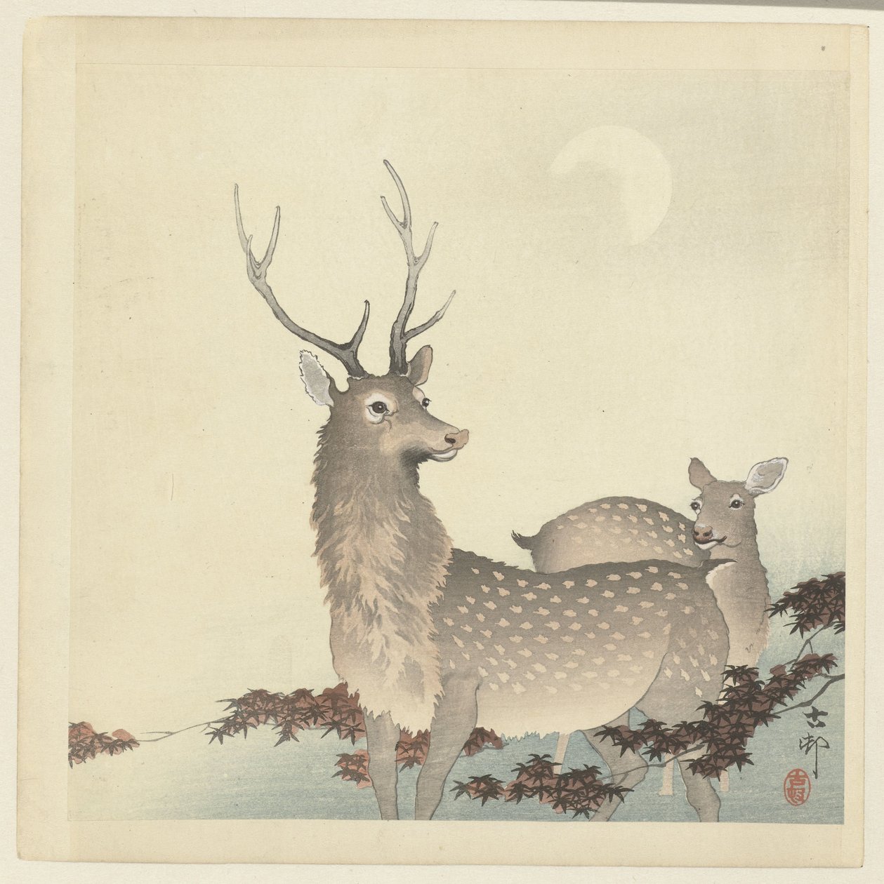 iki geyik by Ohara Koson