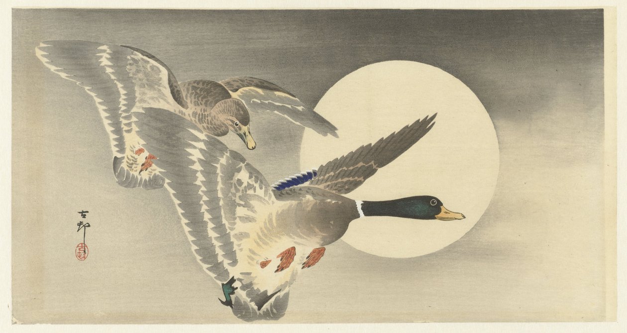 Dolunay ile iki ördek by Ohara Koson