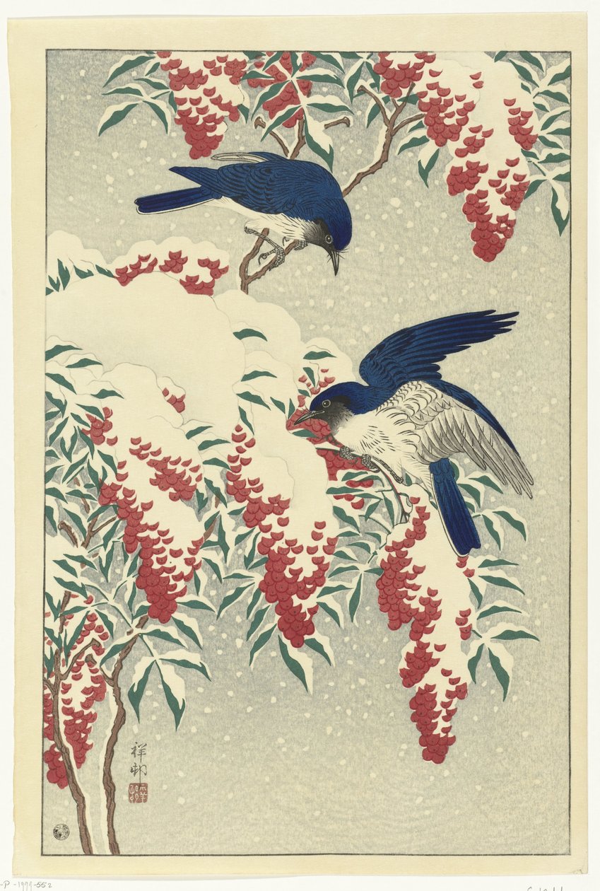 Nandina çalı üzerinde sinekkapan by Ohara Koson