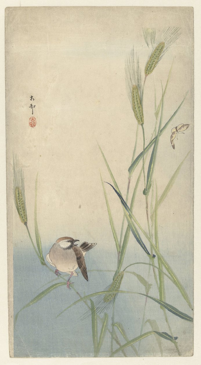 kuş ve kelebek by Ohara Koson