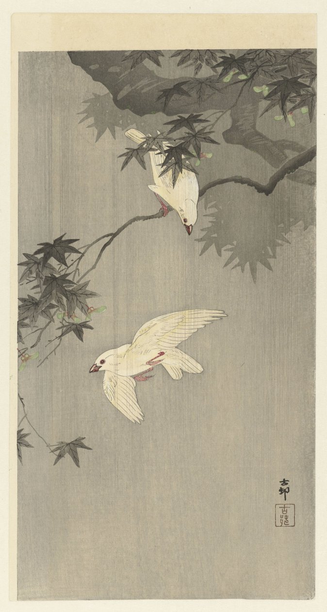 yağmurda kuşlar by Ohara Koson