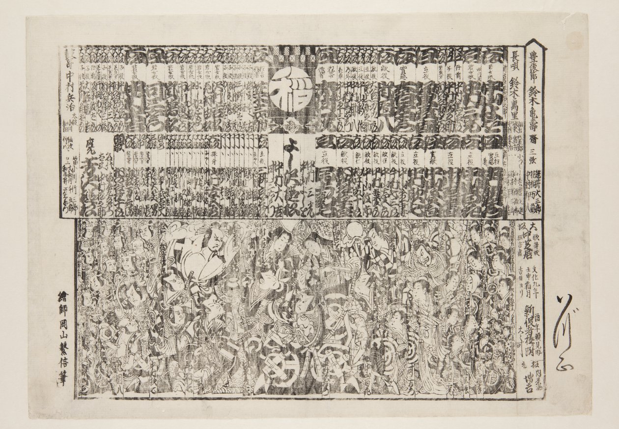 Sezon Açılış Programı için Playbill (Kaomise banzuke) (renkli tahta baskı) by Okayama Shigenobu