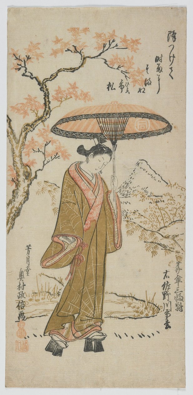 Üç Parçalı Şemsiye, sağ: Sanogawa Ichimatsu I, Edo dönemi, 1740'ların ortası by Okumura Toshinobu
