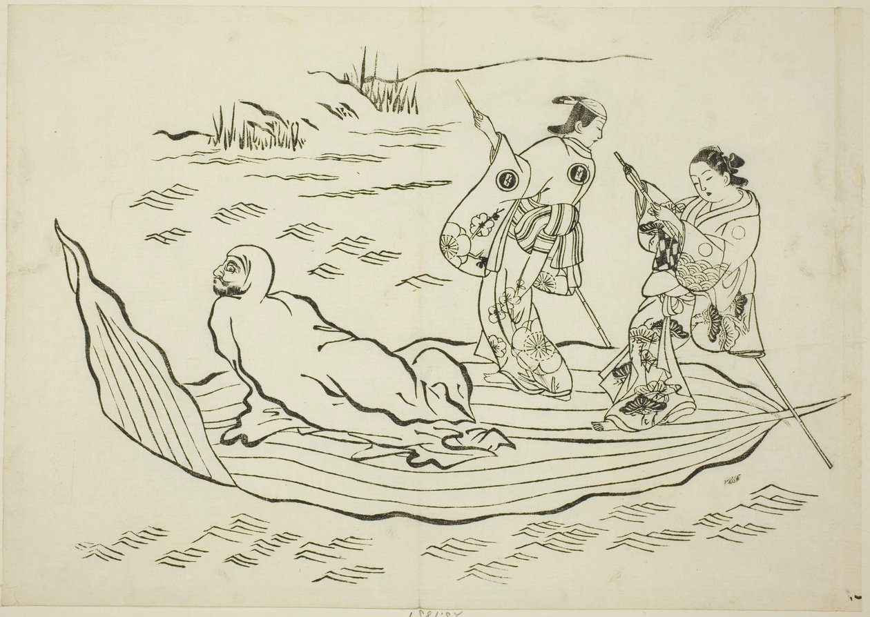 Daruma denizi bir yaprak üzerinde geçiyor, hayır. 12 baskılık bir diziden 7 by Okumura Masanobu