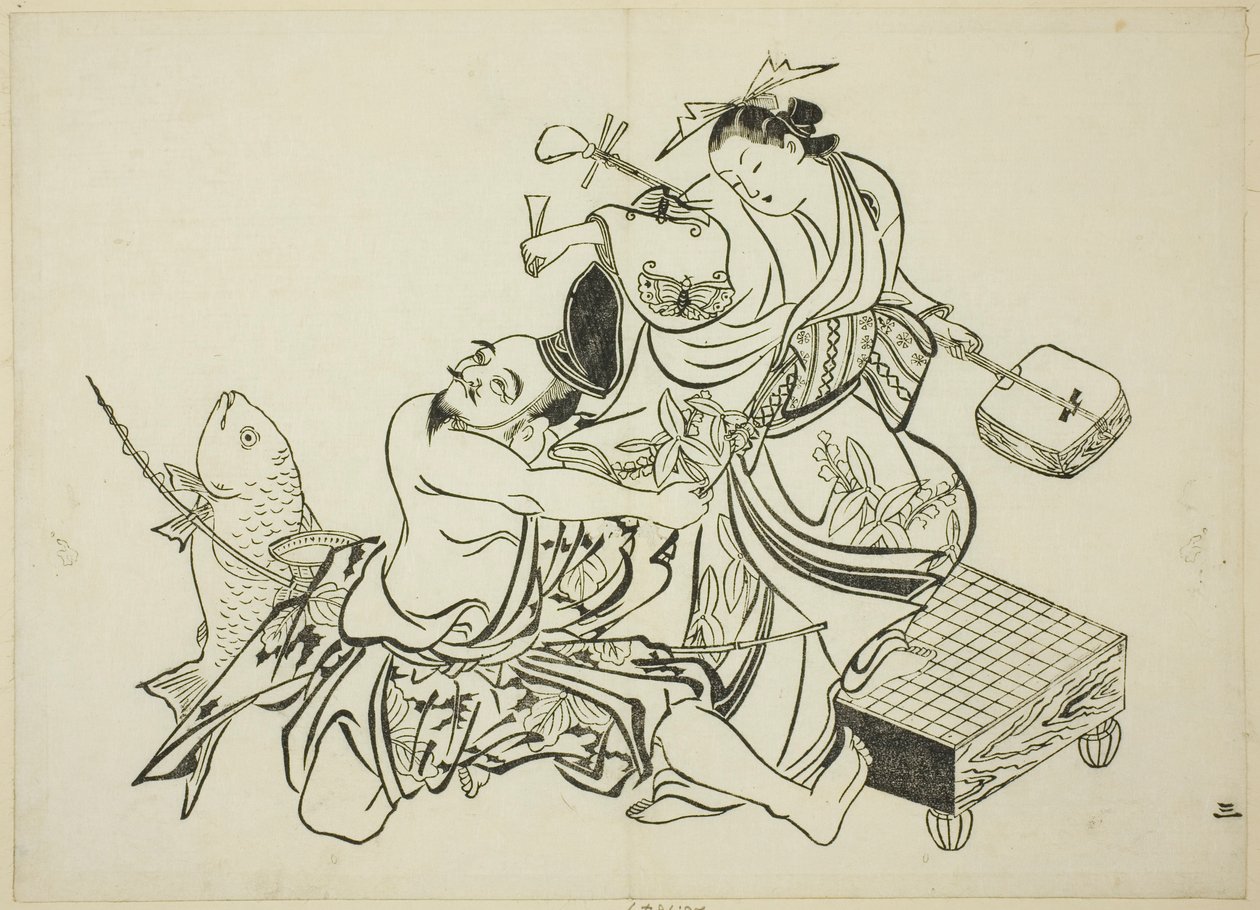 Ebisu bir fahişeyle flört ediyor, hayır. 12 baskılık bir seriden 3 by Okumura Masanobu