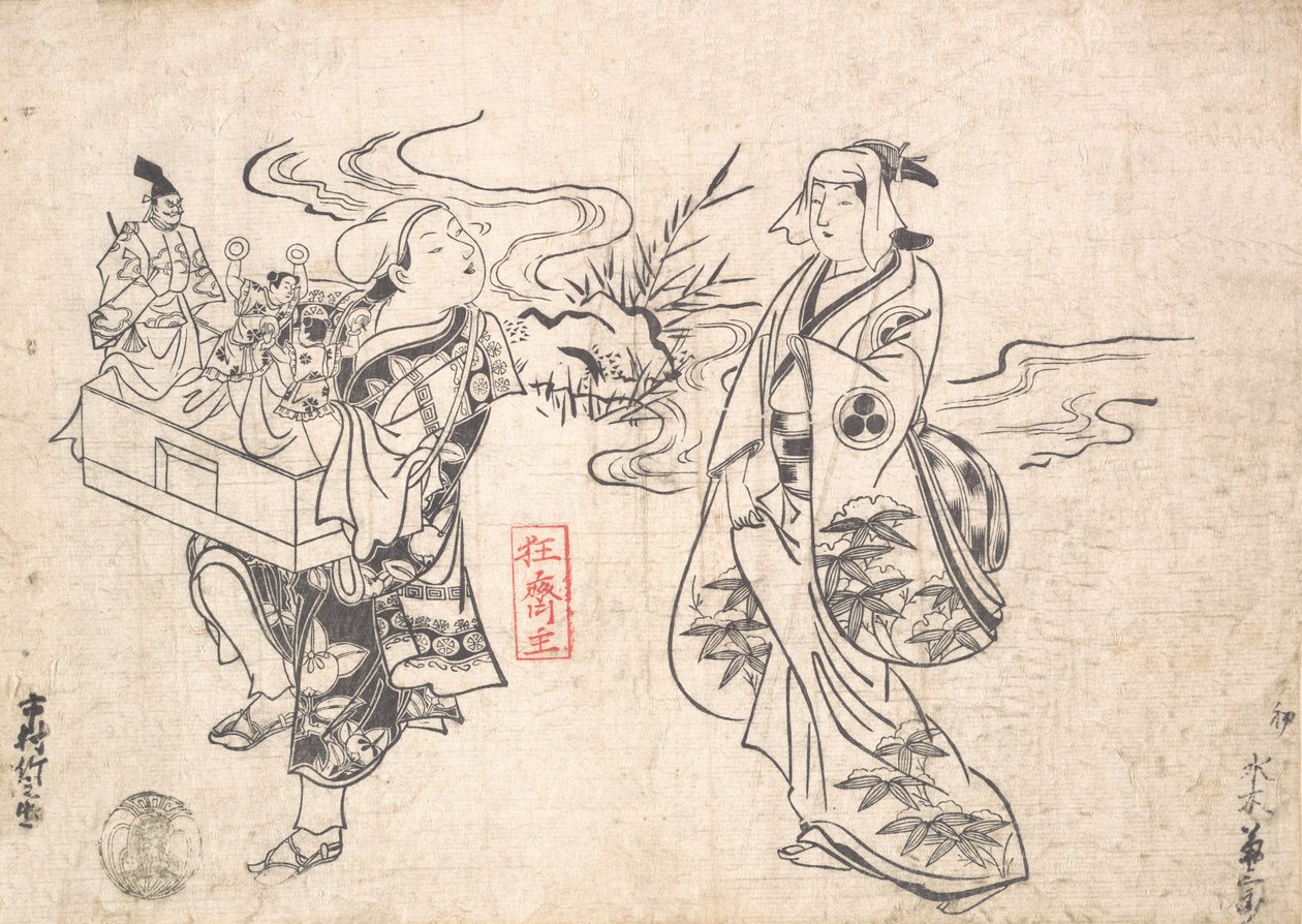 Mizuki Kikusaburo Küçük Bir Çayın Yanında Duran ve Bir Gezintiye Bakan Bir Kadın olarak..., muhtemelen 1709. by Okumura Masanobu