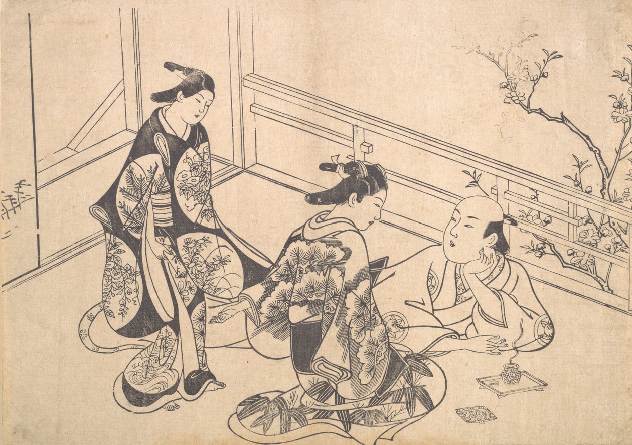 Aktör Ichimura Takenojo Balkonda Yatarken, ca. 1715., yaklaşık 1715. by Okumura Masanobu