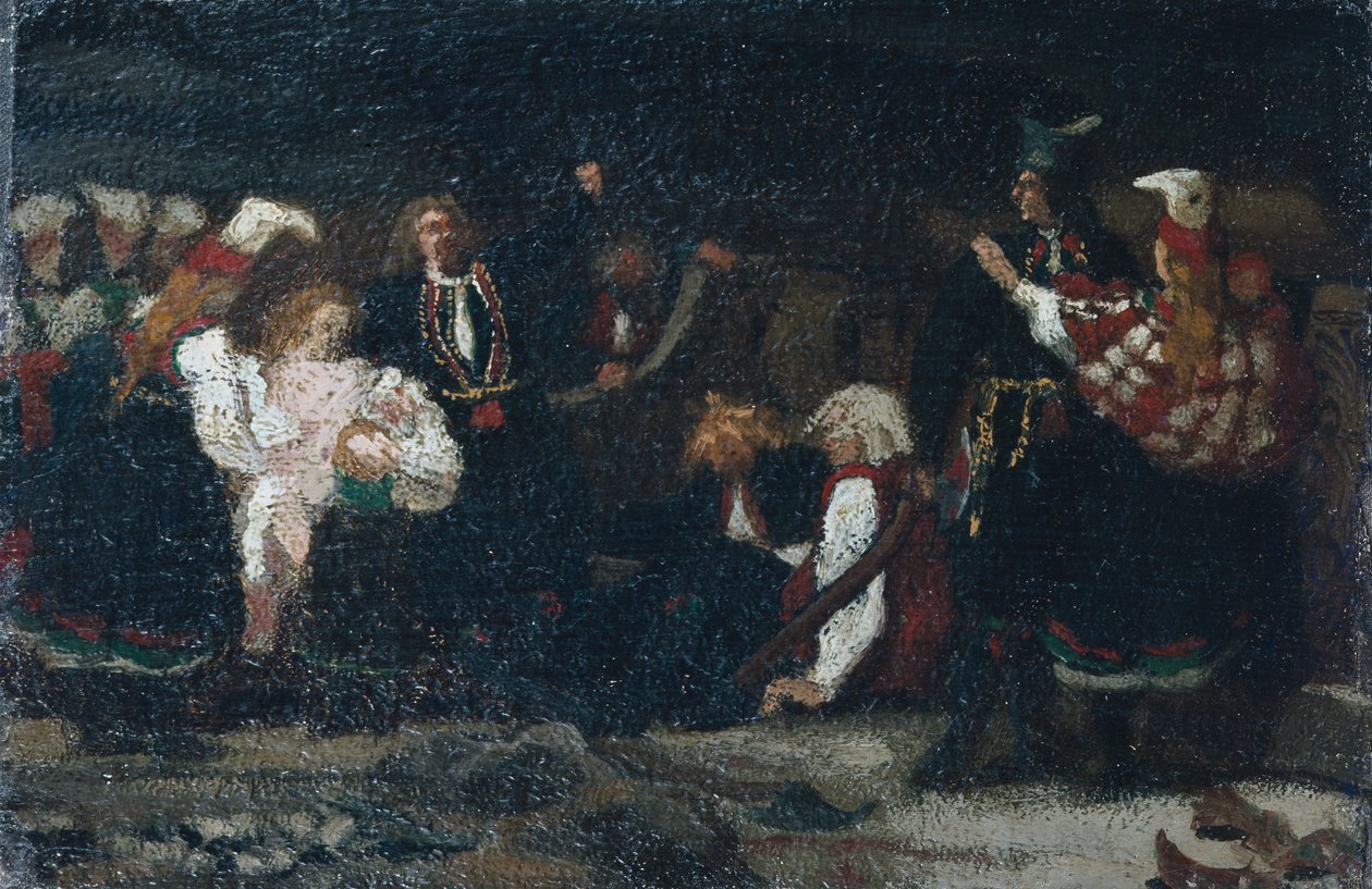 Çiftlik bahçesinde dövüş (tuval üzerine yağlı boya) by Olaf Isaachsen