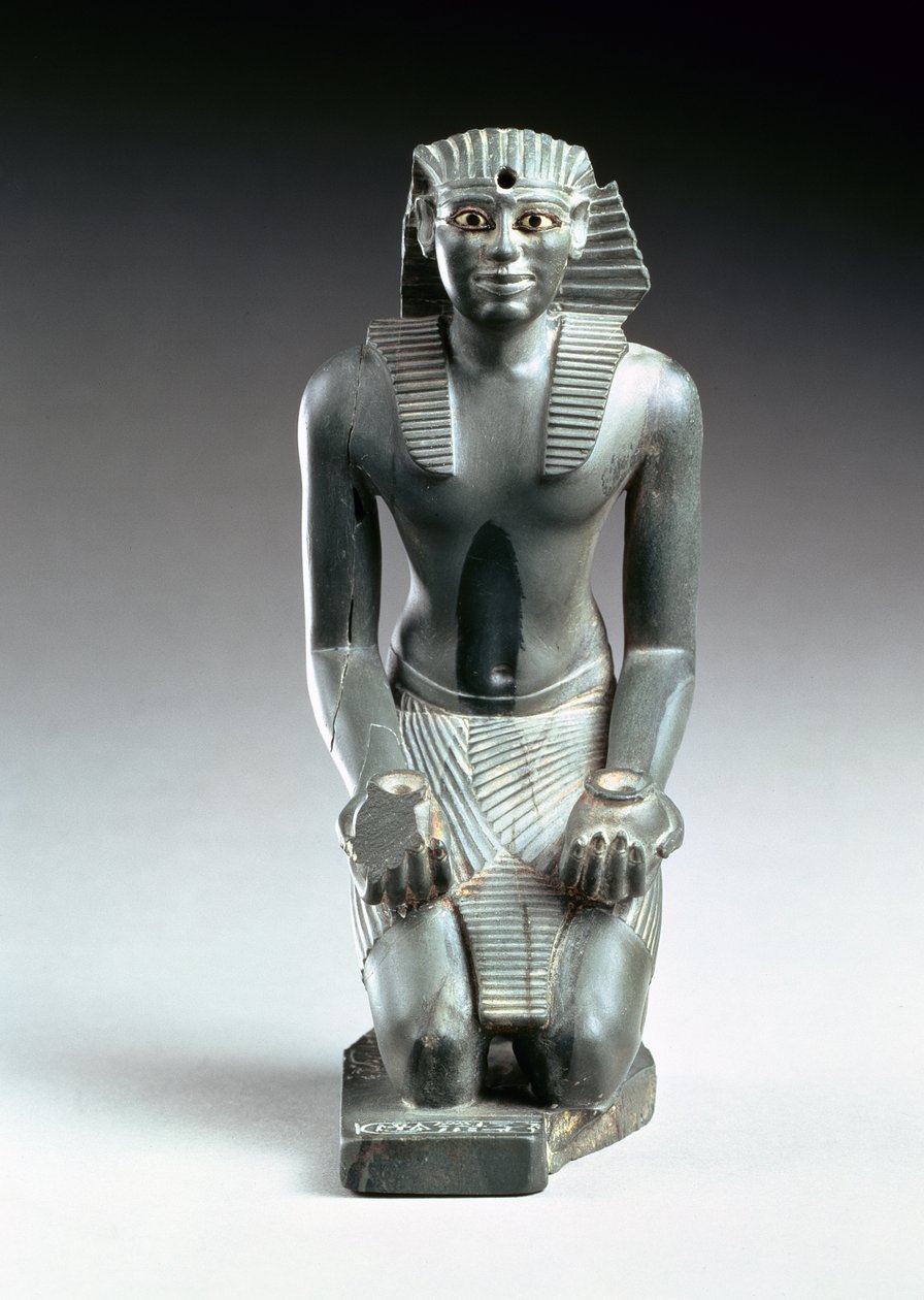Diz çökmüş Pepi I Figürü (MÖ 2289-2255) (yeşil arduvaz) by Old Kingdom Egyptian
