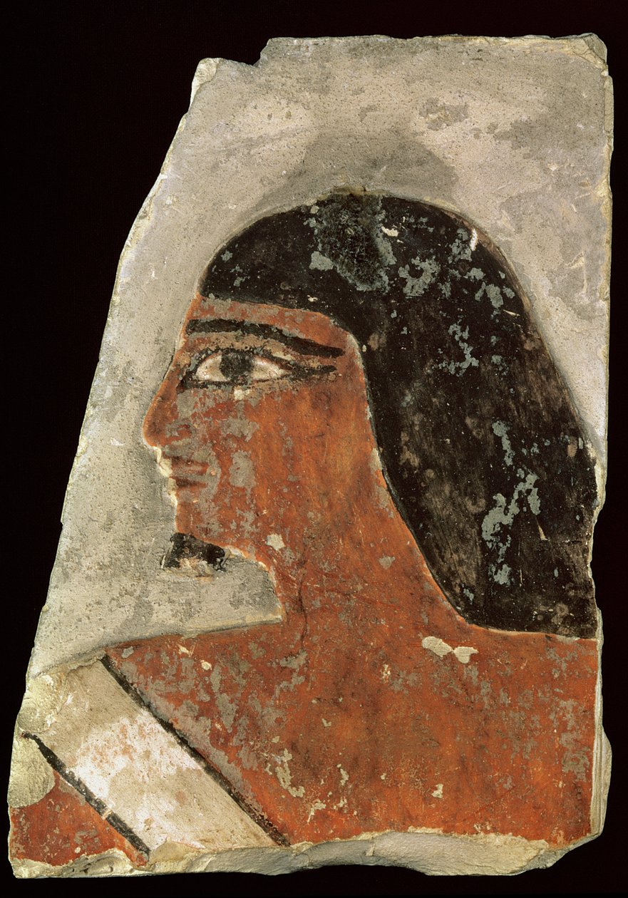 Bir adamın başının kabartması (boyalı kireçtaşı) by Old Kingdom Egyptian