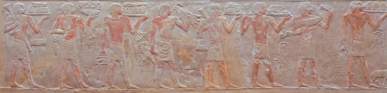 Ny-Ank-Nesut'un mezarından bir kurban alayı kabartması, MÖ 2575-2134 (boyalı kireçtaşı) by Old Kingdom Egyptian