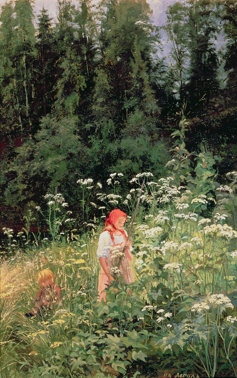 Kır çiçekleri arasındaki kız, 1880 by Olga Antonova Lagoda Shishkina