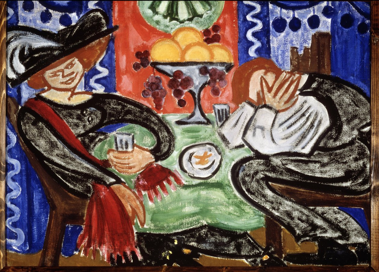 Bir kafe. (Bir kafede). Peinture de Olga Vladimirovna Rozanova (1886-1918), tuval üzerine yağlı boya by Olga Wladimirowna  Rosanowa