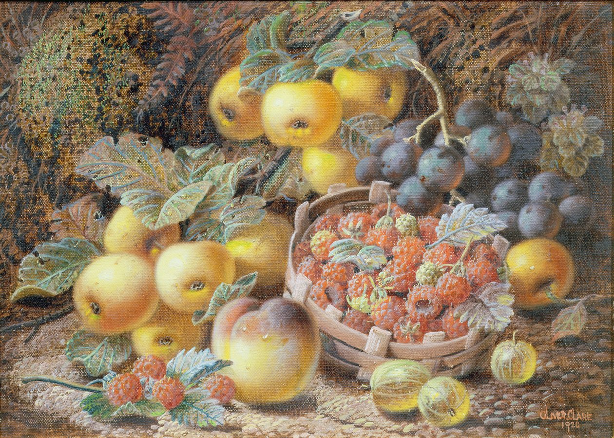 Elma, Üzüm, Ahududu, Bektaşi Üzümü ve Şeftali Natürmort by Oliver Clare