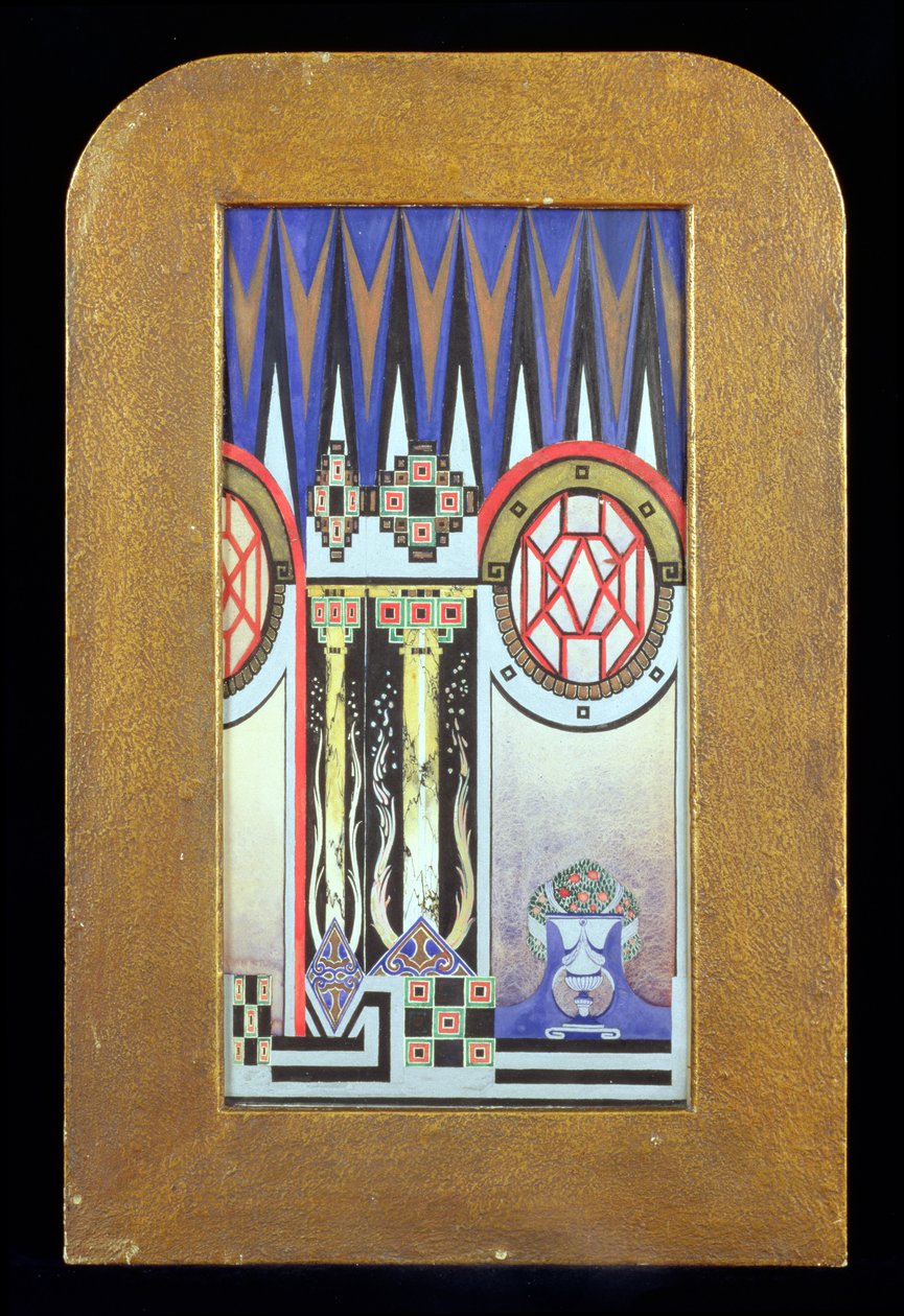 Perde tasarımı, c.1930 (wc, guaj ve metalik boya) by Oliver Percy Bernard