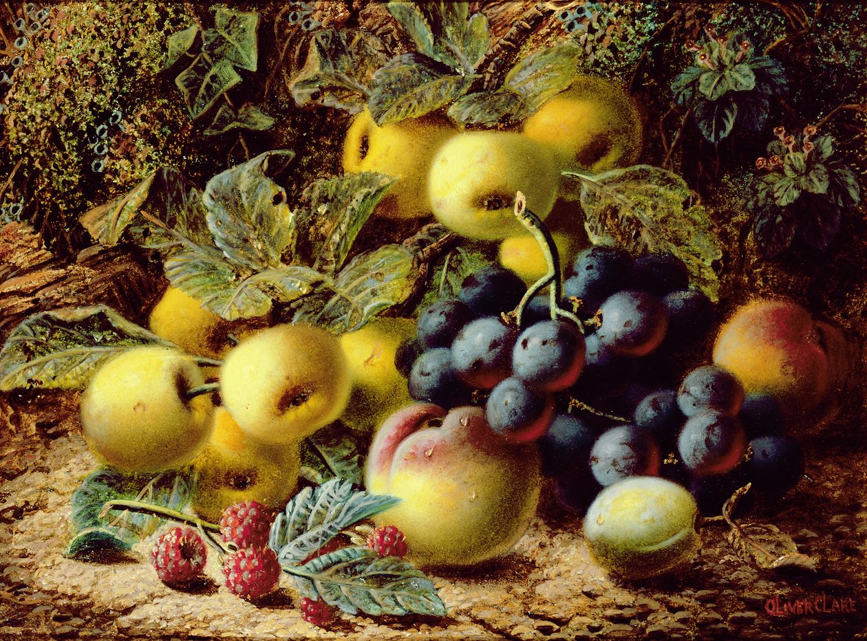 Elma, Erik, Üzüm ve Ahududu ile Natürmort by Oliver Clare
