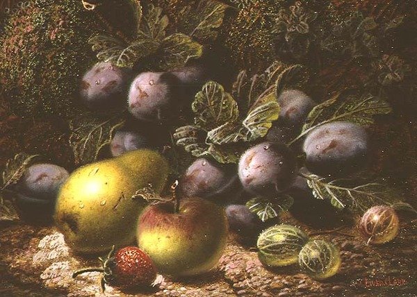 Erik, Bektaşi Üzümü, Elma, Armut ve Çilek ile Natürmort by Oliver Clare
