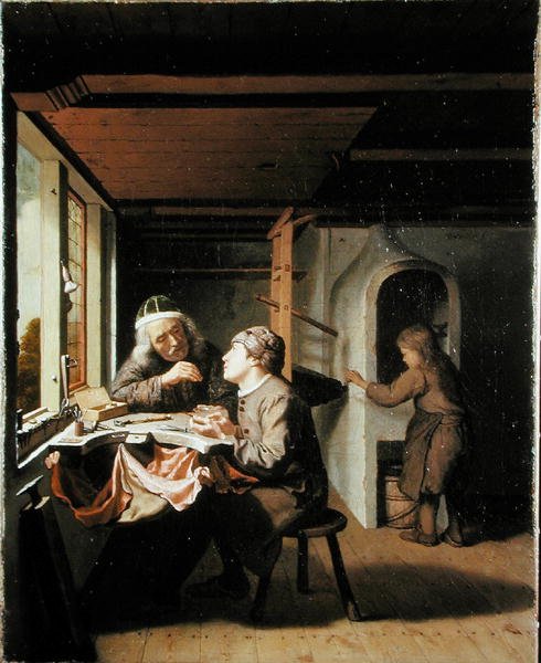 Bir Saatçi ve Çırağı (tuval üzerine yağlı boya) by Olivier van Deuren