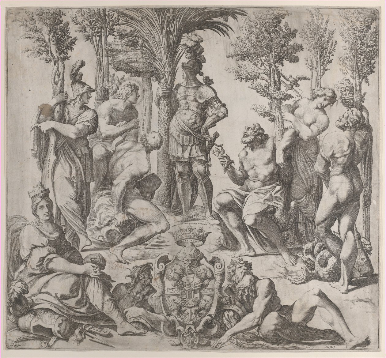 Zırhlı bir figürün etrafında toplanmış altı Olimpiyat tanrısı ile alegorik kompozisyon, 1615-35., 1615-35. by Oliviero Gatti